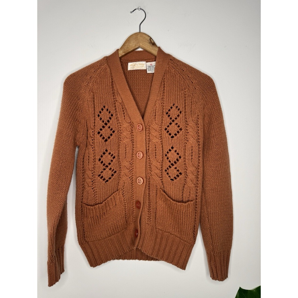 Vintage Acrylic Fibre Cardigan Sweater Womens S‎ Preppy Cottage Grandma